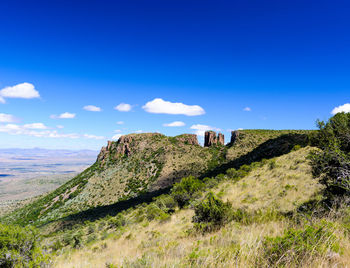 Scenic view of landscape against blue sky