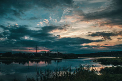 Scenic view of lake against sky during sunset