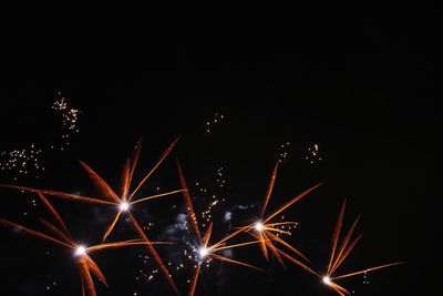 Low angle view of firework display at night