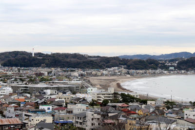 High angle view of townscape against sky