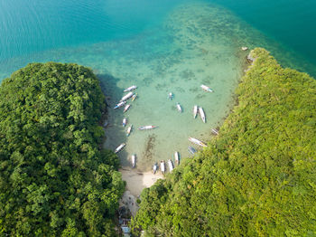 Scenic panorama drone aerial picture of the hundred islands national park in pangasinan, philippines