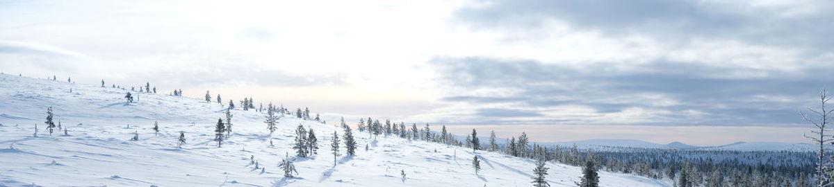 Snow covered landscape against sky