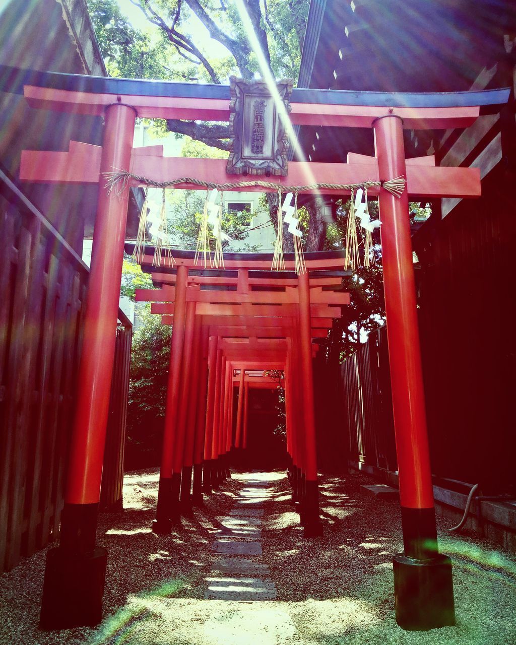 CORRIDOR OF BUILDING AGAINST RED TEMPLE