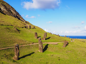 Scenic view of land and sea against sky