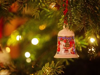Close-up of illuminated christmas tree