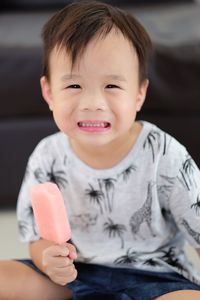 Portrait of boy holding popsicle