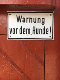 Close-up of information sign