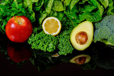 High angle view of fruits and vegetables