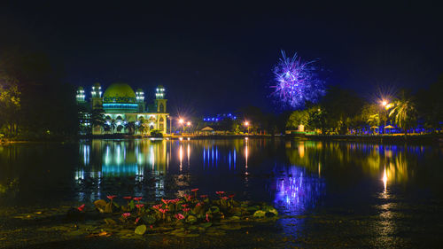 Firework display at night