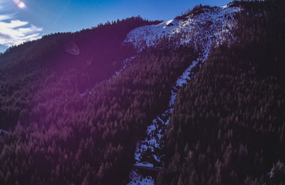 High angle view of snow covered land