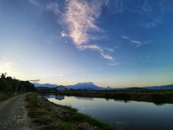 Scenic view of lake against sky during sunset