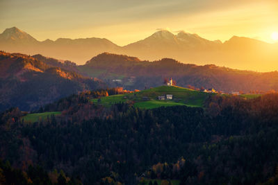 Scenic view of landscape against sky during sunset