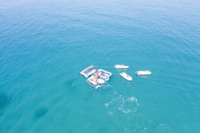 High angle view of ship in sea