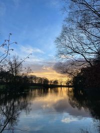 Scenic view of lake against sky during sunset