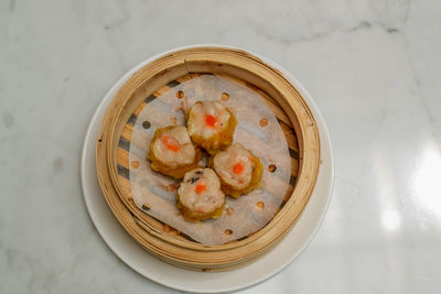 High angle view of food in bowl on table