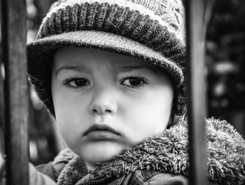 Close-up portrait of cute girl in winter
