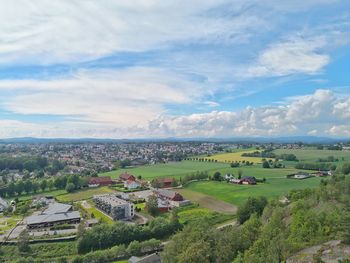 High angle view of townscape against sky