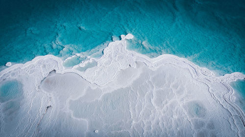 High angle view of salt formation in the dead sea 