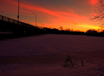 View of city at sunset