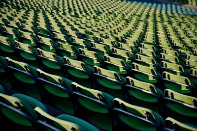 High angle view of empty folded bleachers