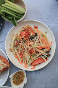 High angle view of food in plate on table