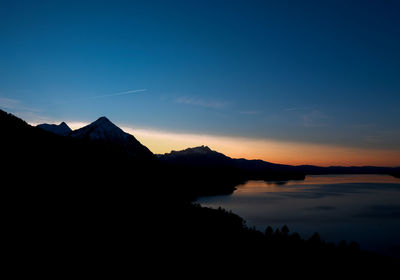 Scenic view of silhouette mountains against sky at sunset