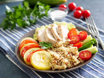 Close-up of food in plate on table