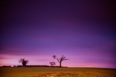 Scenic view of grassy field against cloudy sky during sunset