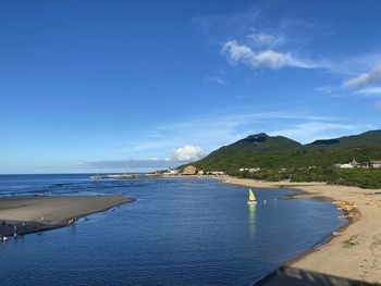 Scenic view of sea against blue sky