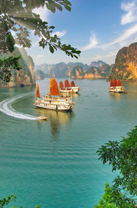 Beauty scenery of ha long bay with luxury cruises