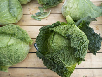 High angle view of vegetables on table