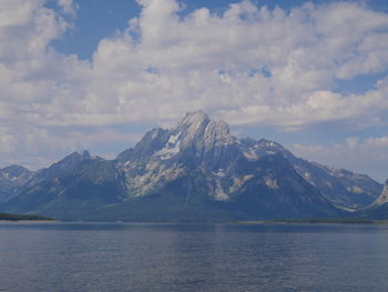 Scenic view of lake against cloudy sky