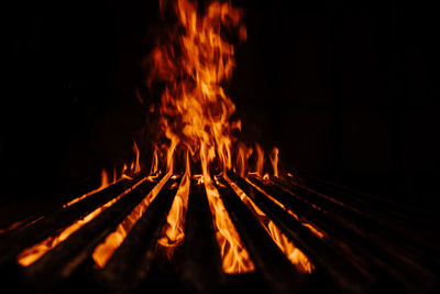 Close-up of fire in the dark