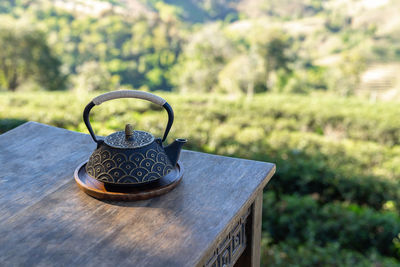 Close-up of tea light on table