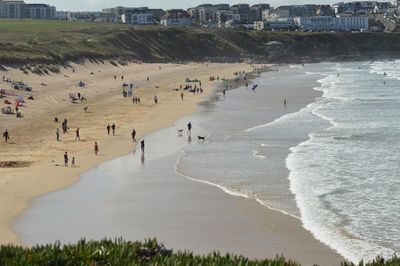 High angle view of people on beach