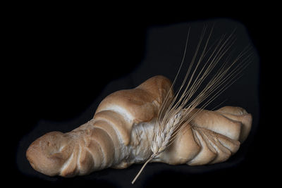 Close-up of fork on table against black background