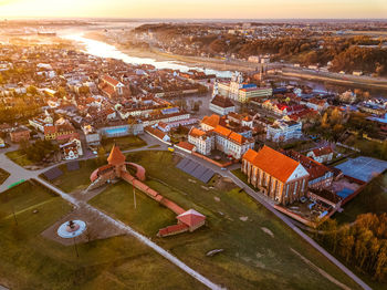 High angle view of townscape and buildings in town