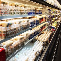 Food on display in refrigerator at supermarket