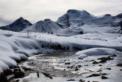 Scenic view of snowcapped mountains against sky