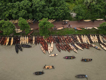 Aerial view of boat market in bangladesh 