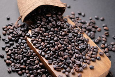 High angle view of coffee beans on table