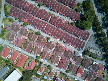 High angle view of buildings in town