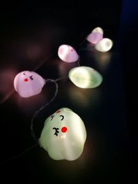 High angle view of multi colored balls on table