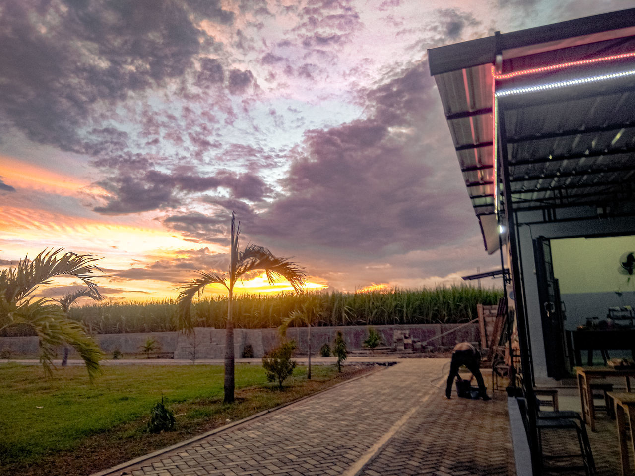 VEHICLES ON ROAD AT SUNSET