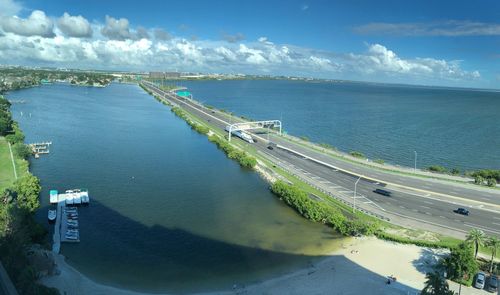 High angle view of beach against sky