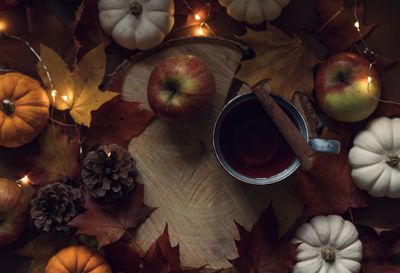 High angle view of apples on table