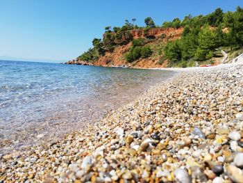 Scenic view of beach against clear sky