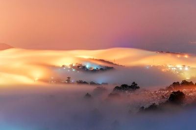 Scenic view of mountains against sky during sunset