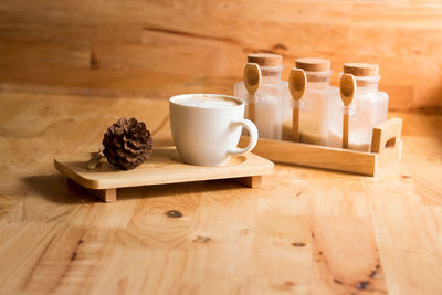 Close-up of coffee cup on table