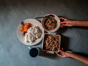 High angle view of food on table